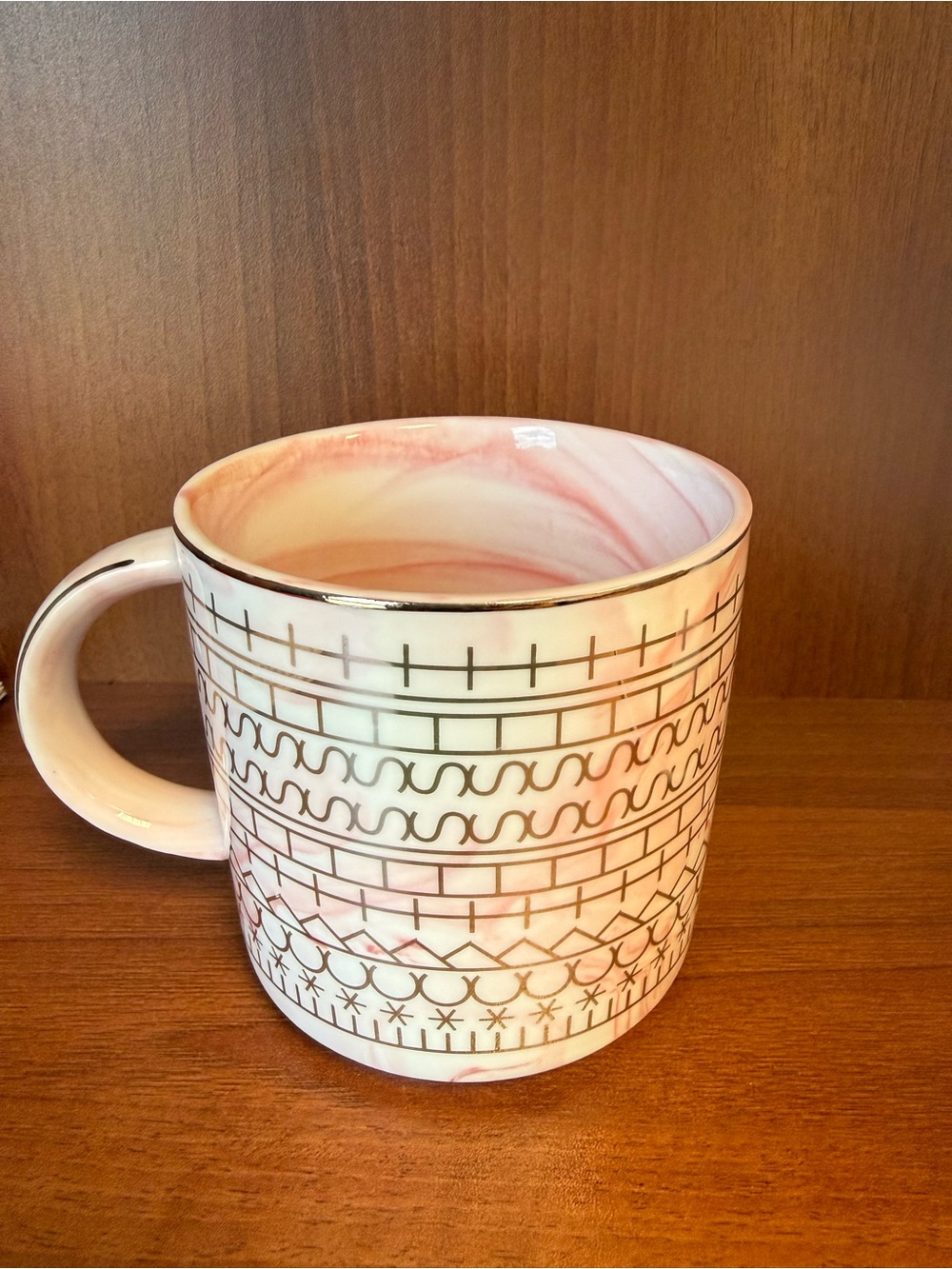 Hand-Painted Pink Swirl Ceramic Mug with Gold Detail - “F*ck this shit” mug